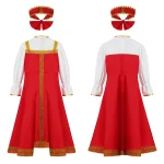 Costume traditionnel russe pour filles robe de danse folklorique accessoires inclus tenue festive pour enfants de 2 à 8 ans