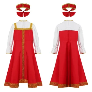 Costume traditionnel russe pour filles robe de danse folklorique accessoires inclus tenue festive pour enfants de 2 à 8 ans