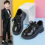 Chaussures enfants garçons cuir verni automne 2025 élégant formel noir semelle caoutchouc sécurité confort haute qualité idéal cérémonie