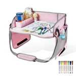 Bureau portable enfant dessin coloriage plateau rangement poches bandoulière multicolore rose_bleu_vert