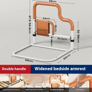 Rail de chevet ajustable en hauteur protection lit bébé sécurité personnes âgées design moderne acier épais poignées oranges