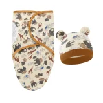 Couverture d’emmaillotage bébé 06 mois fermeture Velcro motifs animaux bonnet inclut coton doux style éveil Zoo