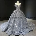 Robe de soirée élégante à paillettes pour femme robe de bal longue style Aline décolleté en cœur occasion formelle lumière scintillante tissu synthétique Jiangsu Chine