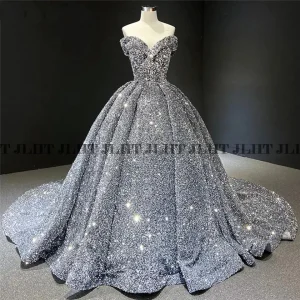 Robe de soirée élégante à paillettes pour femme robe de bal longue style Aline décolleté en cœur occasion formelle lumière scintillante tissu synthétique Jiangsu Chine