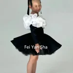 Robe demoiselle d&rsquo;honneur en velours noir Aligne fleurs 3D court mariage anniversaire enfants安全舒适优雅