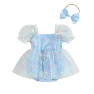 Barboteuse en tulle princesse pour bébé fille robe de danse en satin et tulle floral tenue d&rsquo;été pour nouveauné 024 mois