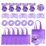 Coffret cadeau 20 Spa  6 peluches ours 4 bandeaux 4 chouchous 5 sacs transparents  Accessoires mode violet pastel  Idéal pour cadeaux fêtes anniversaires