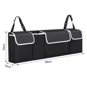 Organisateur de coffre voiture sac rangement siège arrière Oxford multifonctionnel haute capacité sécurisé pour enfants noires et blanches 90x25x12 cm