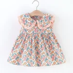 Robe à fleurs sans manches pour bébés filles vêtements d&rsquo;été en coton style mignon 03 ans col à volants confortable et élégant