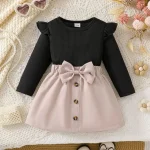 Robe d&rsquo;automne pour bébé fille manches longues noir et rose volants nœud papillon robe de soirée 03 ans confort et style