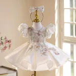 Robe de princesse élégante pour filles occasion formelle tenue de réception style européen tissu doux coloris blanc taille 713 ans