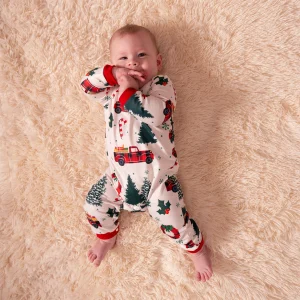 Pyjama de Noël enfant assorti imprimé arbre et voiture manches longues multicolor doux et confortable pour enfants 713 ans