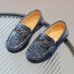 Mocassins Plats en Cuir pour Bébé Garçon Boucles Métal Souples Vintage Classiques Décontractés  blue