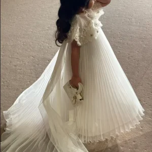 Robe de princesse pour fille vintage en satin ivoire fleurs perles nœud mariage baptême anniversaire robe bébé fille
