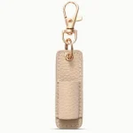 Porteclés en cuir PU beige clip métal doré poche carte design minimaliste élégant pratique accessoire quotidien style moderne