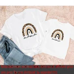 Tshirt maman et enfant imprimé léopard coeur mode famille mère fille à manches courtes vêtements bébé maman fille mode maman enfant