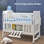 Berceau convertible en bois massif de luxe lit multifonctionnel pour bébé avec roulettes et nid mobile réglable en hauteur
