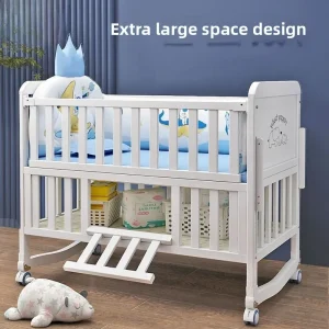 Berceau convertible en bois massif de luxe lit multifonctionnel pour bébé avec roulettes et nid mobile réglable en hauteur
