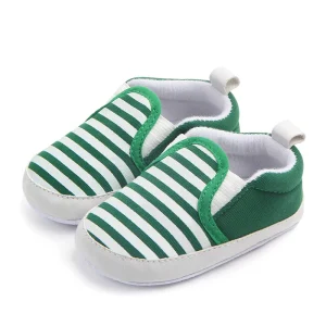 Chaussures plates bébé pantoufles antidérapantes rayées semelle souple chaussons pour premier pas 018 mois unisex vert