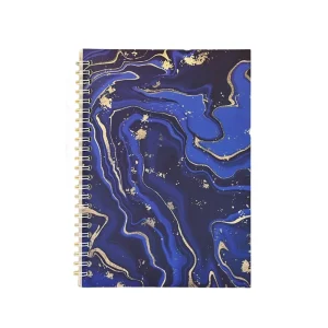 Cahier A5 spirale métal doré marbré or couverture bleu marine 32 pages cahier de notes élégant cahier artistique format compact idéal pour étudiants professionnels ou créatifs