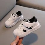 Chaussures sport enfants PU antidérapantes blanches/noires velcro lacets modernes confortables activités quotidiennes et sportives