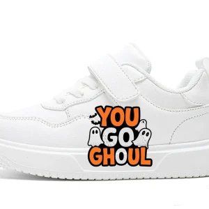 Chaussures enfants sneakers décontractées slogan fantômes YOU GO GHOUL blanc noir orange fantaisie printempsautomne antidérapantes confortables Chaussures enfants sneakers décontractées slogan fantômes YOU GO GHOUL blanc noir orange fantaisie printempsautomne antidérapantes confortables