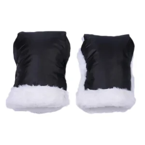Mitaines de chaise de poussée bébé imperméables chaudes Oxford et fausse fourrure 1 paire noire moderne élégante usage extérieur confort style Mitaines de chaise de poussée bébé imperméables chaudes Oxford et fausse fourrure 1 paire noire moderne élégante usage extérieur confort style