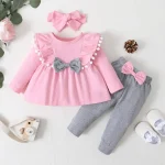 Robe fille nouveauné 02 ans col rond manches longues ensemble pantalon uni printemps automne mode confort bébé fille vêtement naissance