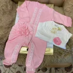 Ensemble vêtements bébé garçon 3 pièces coton dentelle rose floral pyjama cardigan bonnet naissance cadeau