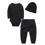 Ensemble bébé 3 pièces 100% coton body longues manches pantalon jogging chapeau couleur noire usage quotidien naissance 01 ans vêtement confortable bébé