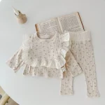 Ensemble vêtements bébé fille haut à fleurs pantalon taille haute chemisier 3 pièces doux coton style floral occasionnel et quotidien 01 an rose et beige