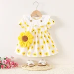 Robe d&rsquo;été pour bébé fille coton imprimé tournesol robe princesse 01 ans style Aline élastique facile à enfiler idée cadeau fête 1er anniversaire