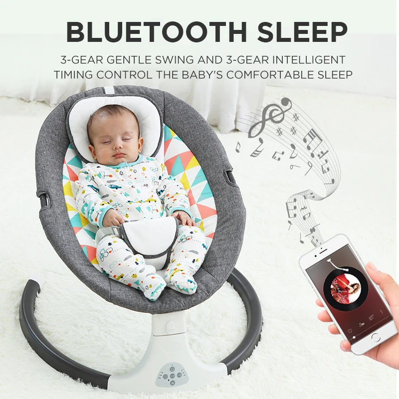 Chaise berçante électrique bébé fauteuil rocking bébé lit inclinable musique relaxante tissu doux design moderne 03 ans