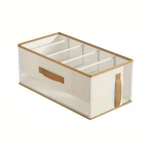 Organisateur de tiroir multiusages en tissu et plastique transparent design moderne poignée en cuir rangement vêtements accessoires