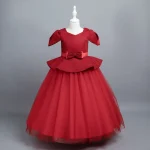 Robe princesse fille robe longue tulle shiny haut feste occasion spéciale red ruban waist élégant