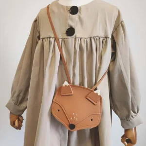 Sac à bandoulière renard en PU pour enfants design mignon mode enfant pratique couleur brun clair