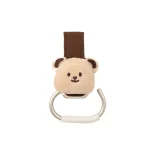 Clip de poussette multifonctionnel accessoire de sécurité pour bébé tête d&rsquo;ours en tissu doux clip en métal argenté accessoire pratiquetête d&rsquo;ours en peluche design ludique pour sac à dos portage bébé 03 ans