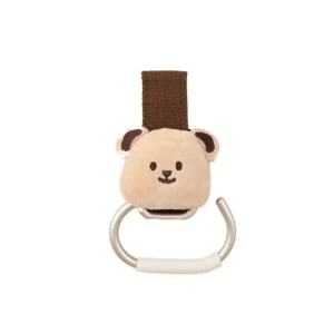 Clip de poussette multifonctionnel accessoire de sécurité pour bébé tête d&rsquo;ours en tissu doux clip en métal argenté accessoire pratiquetête d&rsquo;ours en peluche design ludique pour sac à dos portage bébé 03 ans