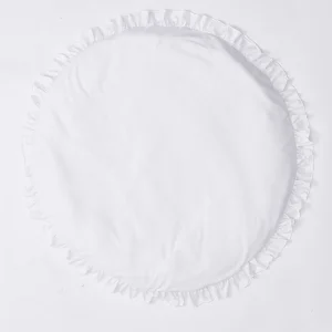 Coussin rond en coton doux décoration intérieure pour bébé accessoire chambre d&rsquo;enfant style minimaliste bordure froncée couleur blanche 4550 cm