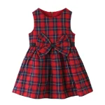 Robe enfant fille rouge bleu à carreaux nœud gros ourlet coton polyester occasion festive anniversaire Noël