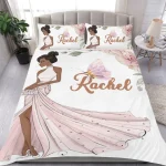 Ensemble literie housse couette oreiller personnalisée prénom Rachel design artistique floral romantique matelas standard filles garçons lit enfant cadeau naissance baby shower soft highquality stylish