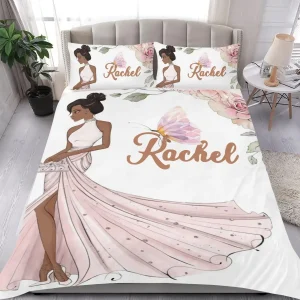 Ensemble literie housse couette oreiller personnalisée prénom Rachel design artistique floral romantique matelas standard filles garçons lit enfant cadeau naissance baby shower soft highquality stylish