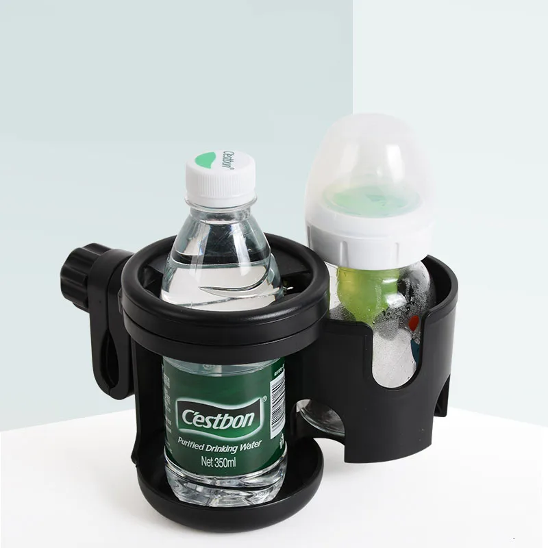 Portegobelet rotatif pour poussette double support bouteille et biberon plastique noir pratique et sécuritaire accessoire bébé