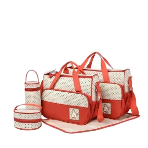 Ensemble sac à langer 5 pièces organisateur de poussette multifonctionnel coussin à couches intégré tissu Oxford couleur crème et rouge pour maman et bébé Ensemble sac à langer 5 pièces organisateur de poussette multifonctionnel coussin à couches intégré tissu Oxford couleur crème et rouge pour maman et bébé