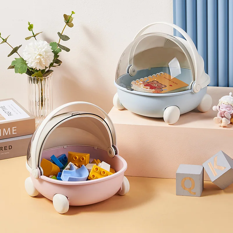 Boîte de rangement portable en plastique antipoussière pour jouets bébé organisation bureau coffre voiture rangement divers