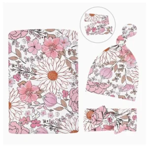 Ensemble d’emmaillotage bébé bonnet et bandeau floral couverture naissance douce accessoires bébé unisexe style moderne et sécuritaire cadeau naissance Ensemble d’emmaillotage bébé bonnet et bandeau floral couverture naissance douce accessoires bébé unisexe style moderne et sécuritaire cadeau naissance
