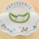 Bavoir enfant panda broderie motifs étoiles fleurs tissu doux imperméable pressions confortables
