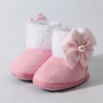 Bottines d&rsquo;hiver pour bébé fille velours doux fourrure synthétique nœud perle usage intérieur design élégant matériau confortable chaussures bébé filles