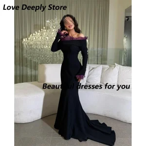Robe de soirée formelle épaules nues manches longues sirène traîne balayage robe d&rsquo;invitée mariage personnalisée polyester Jersey moderne style sirène