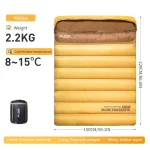 BSWolf Sac de couchage camping double 2 personnes polyester isolation rayon coton jaune 2.2kg portable randonnée voyage